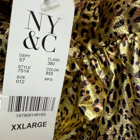 New York & Company Foil Leopard Print Skirt XXL Gold Metallic Tiered Ruffle - Picture 11 of 12